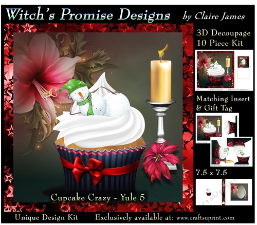 Cupcake Crazy - Yule 5 - 3D Decoupage kit + Insert & Gift Tag