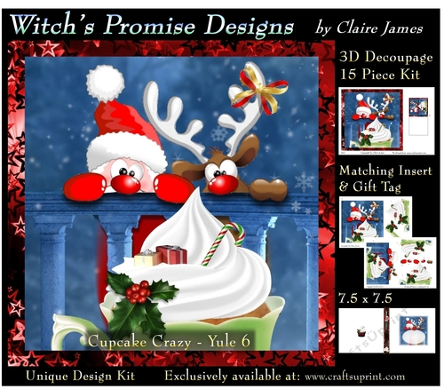 Cupcake Crazy - Yule 6 - 3D Decoupage kit + Insert & Gift Tag