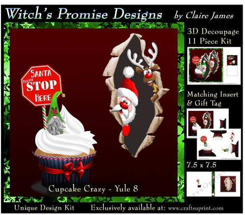 Cupcake Crazy - Yule 8 - 3D Decoupage kit + Insert & Gift Tag