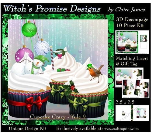Cupcake Crazy - Yule 9 - 3D Decoupage kit + Insert & Gift Tag
