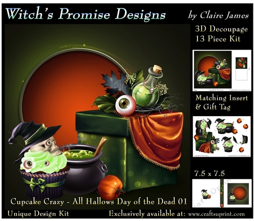 Cupcake Crazy - All Hallows, Day Of The Dead 01 - 3D Decoupage kit + Insert & Gift Tag