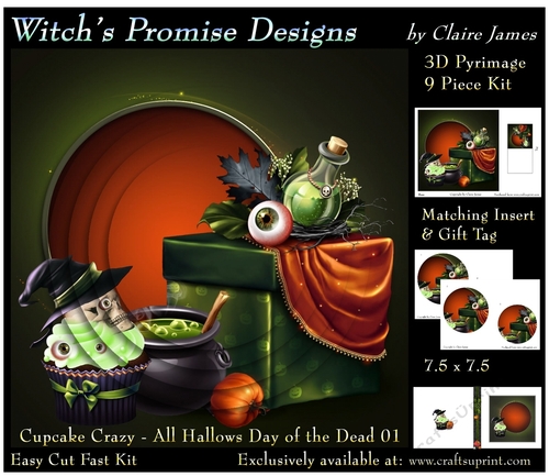 Cupcake Crazy - All Hallows, Day Of The Dead 01 - 3D Pyramid kit + Insert & Gift Tag