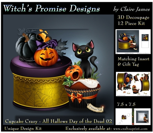 Cupcake Crazy - All Hallows, Day Of The Dead 02 - 3D Decoupage kit + Insert & Gift Tag