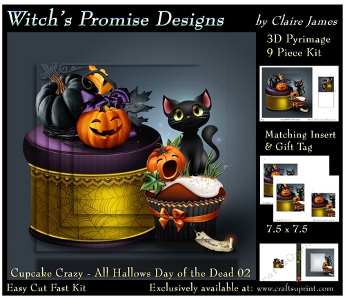Cupcake Crazy - All Hallows, Day Of The Dead 02 - 3D Pyramid kit + Insert & Gift Tag