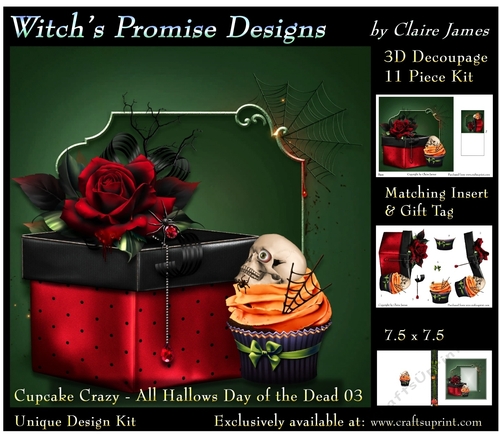 Cupcake Crazy - All Hallows, Day Of The Dead 03 - 3D Decoupage kit + Insert & Gift Tag