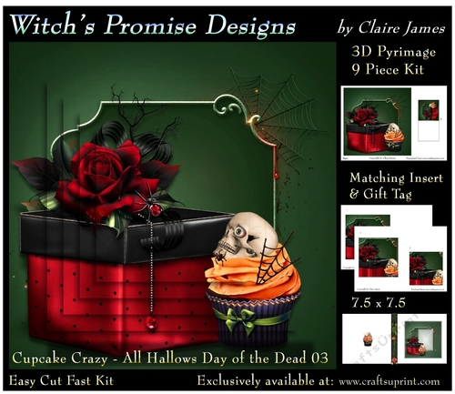Cupcake Crazy - All Hallows, Day Of The Dead 03 - 3D Pyramid kit + Insert & Gift Tag