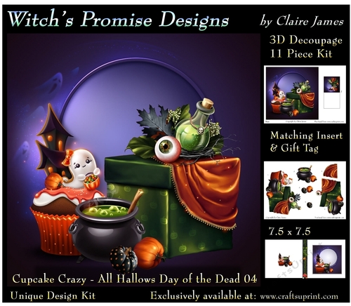 Cupcake Crazy - All Hallows, Day Of The Dead 04 - 3D Decoupage kit + Insert & Gift Tag