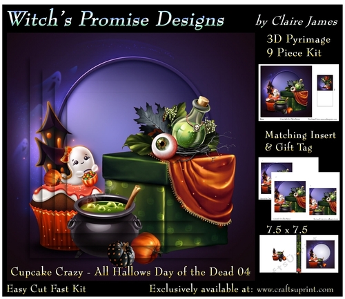 Cupcake Crazy - All Hallows, Day Of The Dead 04 - 3D Pyramid kit + Insert & Gift Tag