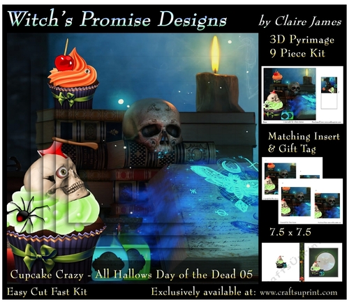 Cupcake Crazy - All Hallows, Day Of The Dead 05 - 3D Pyramid kit + Insert & Gift Tag