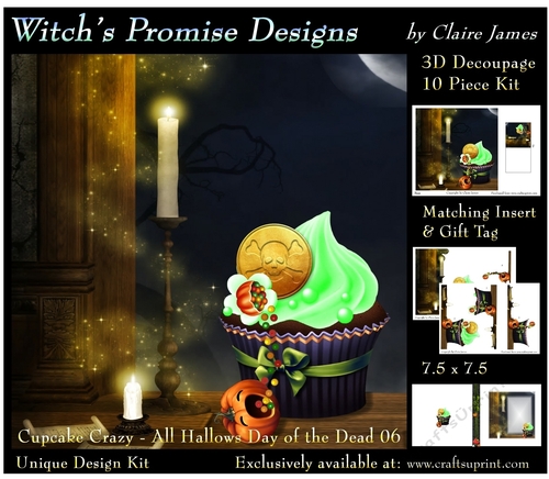 Cupcake Crazy - All Hallows, Day Of The Dead 06 - 3D Decoupage kit + Insert & Gift Tag