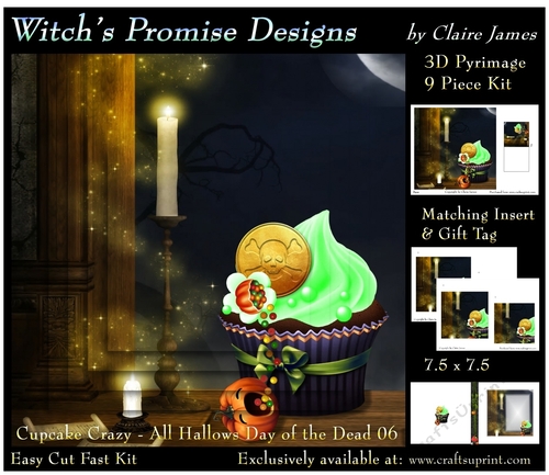 Cupcake Crazy - All Hallows, Day Of The Dead 06 - 3D Pyramid kit + Insert & Gift Tag