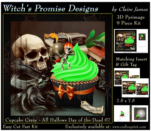 Cupcake Crazy - All Hallows, Day Of The Dead 07 - 3D Pyramid kit + Insert & Gift Tag