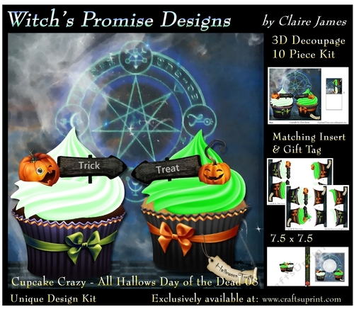 Cupcake Crazy - All Hallows, Day Of The Dead 08 - 3D Decoupage kit + Insert & Gift Tag