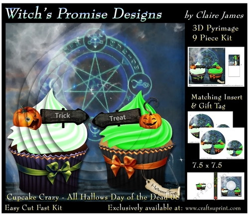 Cupcake Crazy - All Hallows, Day Of The Dead 08 - 3D Pyramid kit + Insert & Gift Tag