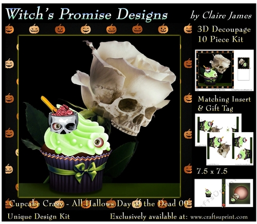 Cupcake Crazy - All Hallows, Day Of The Dead 09 - 3D Decoupage kit + Insert & Gift Tag