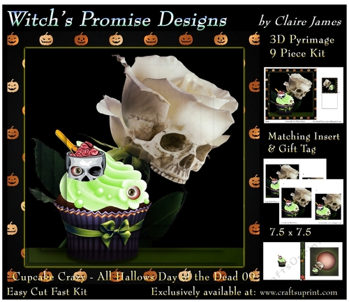 Cupcake Crazy - All Hallows, Day Of The Dead 09 - 3D Pyramid kit + Insert & Gift Tag