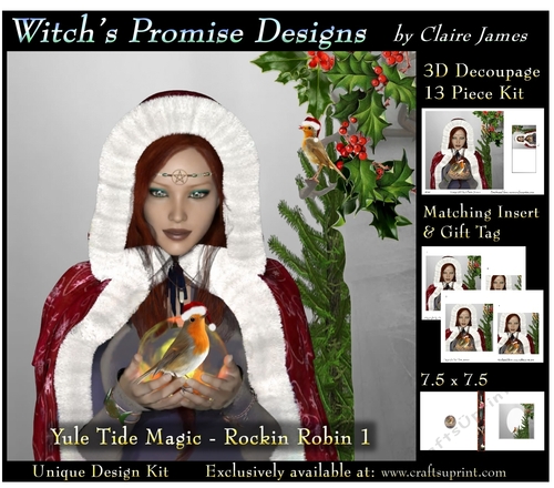 Yule Tide Magic - Rockin Robin 1 - 3D Decoupage kit + Insert & Gift Tag