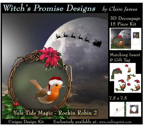 Yule Tide Magic - Rockin Robin 2 - 3D Decoupage kit + Insert & Gift Tag