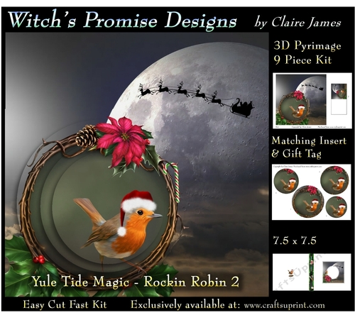 Yule Tide Magic - Rockin Robin 2 - 3D Pyramid kit + Insert & Gift Tag