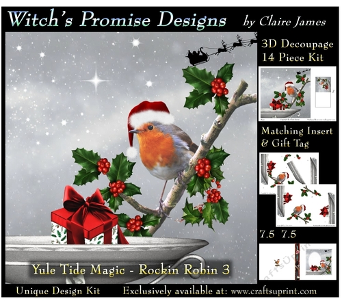Yule Tide Magic - Rockin Robin 3 - 3D Decoupage kit + Insert & Gift Tag