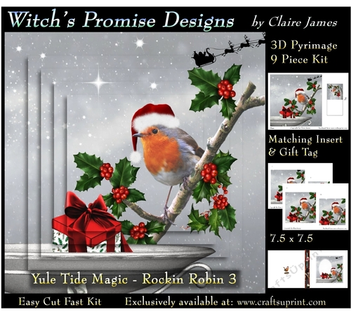 Yule Tide Magic - Rockin Robin 3 - 3D Pyramid kit + Insert & Gift Tag