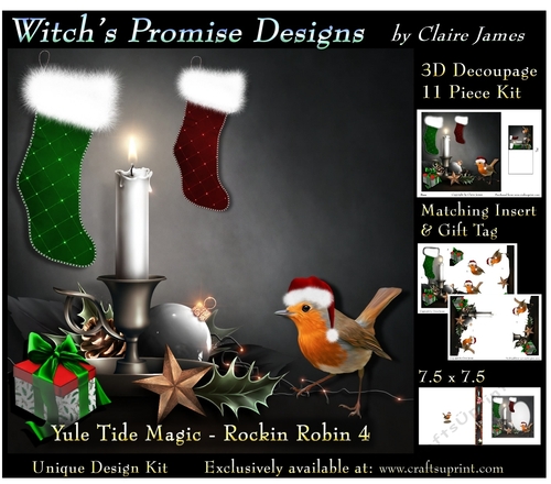 Yule Tide Magic - Rockin Robin 4 - 3D Decoupage kit + Insert & Gift Tag