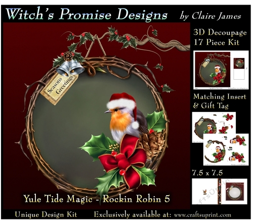 Yule Tide Magic - Rockin Robin 5 - 3D Decoupage kit + Insert & Gift Tag