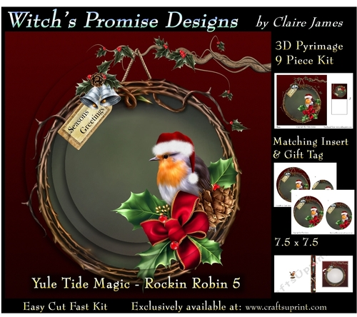 Yule Tide Magic - Rockin Robin 5 - 3D Pyramid kit + Insert & Gift Tag