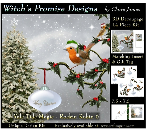 Yule Tide Magic - Rockin Robin 6 - 3D Decoupage kit + Insert & Gift Tag
