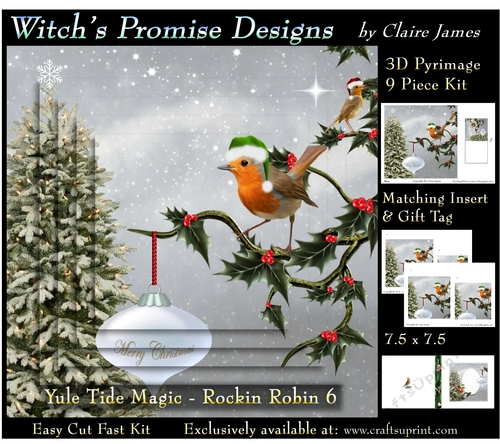 Yule Tide Magic - Rockin Robin 6 - 3D Pyramid kit + Insert & Gift Tag