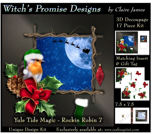 Yule Tide Magic - Rockin Robin 7 - 3D Decoupage kit + Insert & Gift Tag