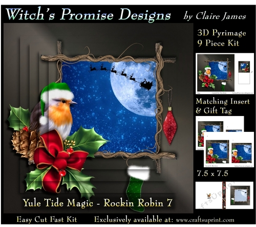Yule Tide Magic - Rockin Robin 7 - 3D Pyramid kit + Insert & Gift Tag