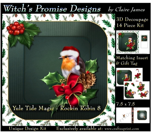 Yule Tide Magic - Rockin Robin 8 - 3D Decoupage kit + Insert & Gift Tag