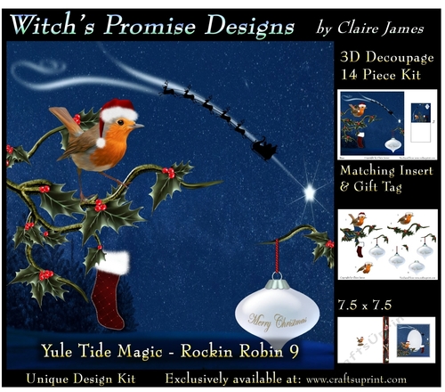 Yule Tide Magic - Rockin Robin 9 - 3D Decoupage kit + Insert & Gift Tag