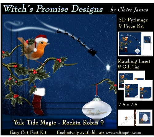 Yule Tide Magic - Rockin Robin 9 - 3D Pyramid kit + Insert & Gift Tag
