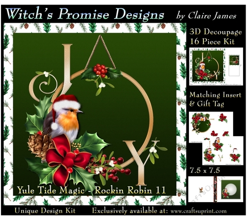 Yule Tide Magic - Rockin Robin 11 - 3D Decoupage kit + Insert & Gift Tag