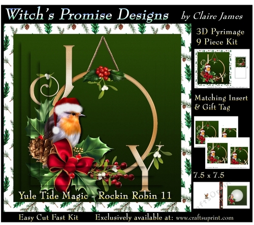 Yule Tide Magic - Rockin Robin 11 - 3D Pyramid kit + Insert & Gift Tag