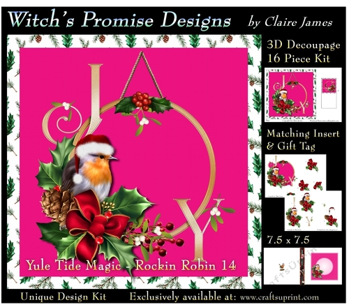 Yule Tide Magic - Rockin Robin 14 - 3D Decoupage kit + Insert & Gift Tag