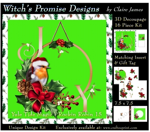 Yule Tide Magic - Rockin Robin 15 - 3D Decoupage kit + Insert & Gift Tag