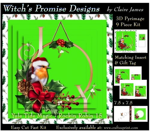 Yule Tide Magic - Rockin Robin 15 - 3D Pyramid kit + Insert & Gift Tag