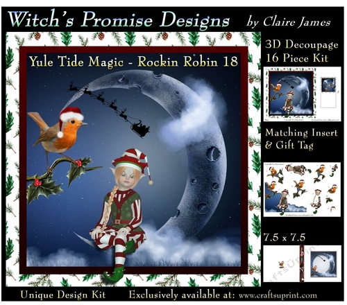 Yule Tide Magic - Rockin Robin 18 - 3D Decoupage kit + Insert & Gift Tag