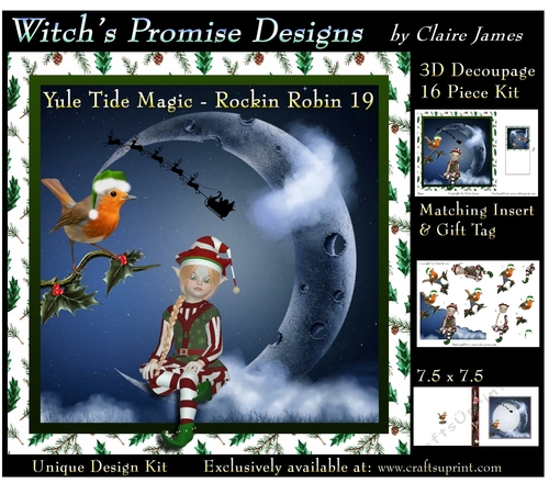 Yule Tide Magic - Rockin Robin 19 - 3D Decoupage kit + Insert & Gift Tag