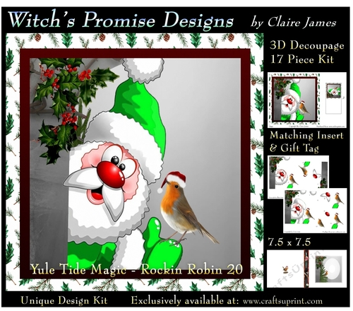 Yule Tide Magic - Rockin Robin 20 - 3D Decoupage kit + Insert & Gift Tag