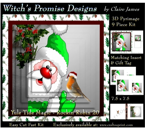 Yule Tide Magic - Rockin Robin 20 - 3D Pyramid kit + Insert & Gift Tag