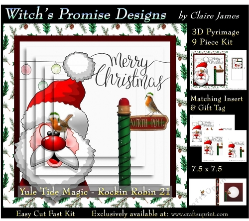 Yule Tide Magic - Rockin Robin 21 - 3D Pyramid kit + Insert & Gift Tag