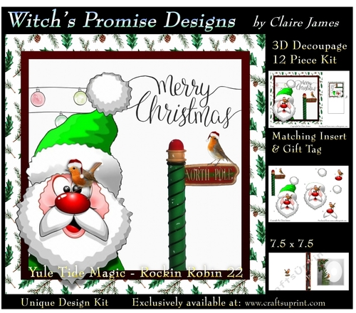 Yule Tide Magic - Rockin Robin 22 - 3D Decoupage kit + Insert & Gift Tag