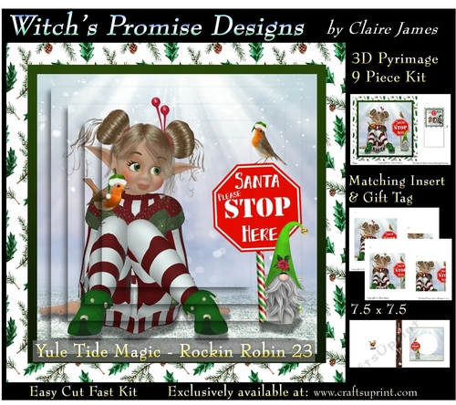 Yule Tide Magic - Rockin Robin 23 - 3D Pyramid kit + Insert & Gift Tag