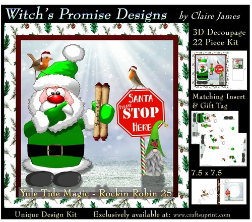 Yule Tide Magic - Rockin Robin 25 - 3D Decoupage kit + Insert & Gift Tag