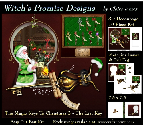 The Magic Keys To Christmas 3 - The List Key - 3D Decoupage kit + Insert & Gift Tag