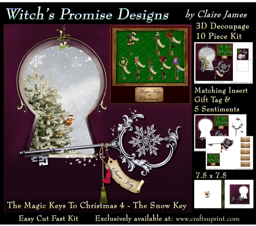 The Magic Keys To Christmas 4 - The Snow Key - 3D Decoupage kit + Insert & Gift Tag